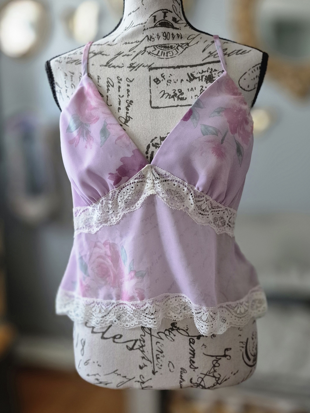Pink Barbiecore Floral Lace Trim Barely There Blouse Medium